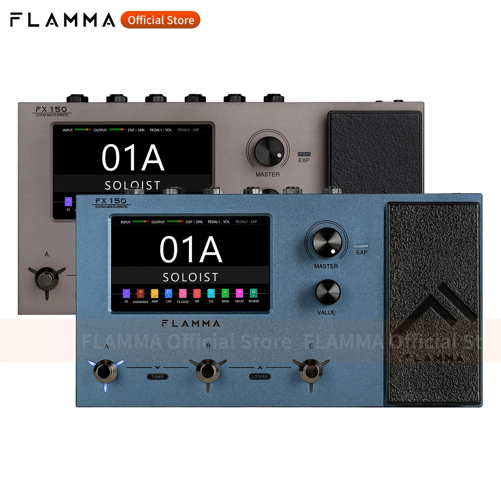 FLAMMA FX150 Guitar Multi Effects Pedal 160 Effects 180 Preset Slots 30 Cab Simulation 80 Drum Machine 52S Looper Touch Screen