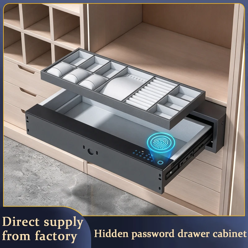 Drawer Type Hidden Safe Password Fingerprint Jewelry Organizer Full Steel Anti Theft Box For Wardrobe Home Office Invisible 307