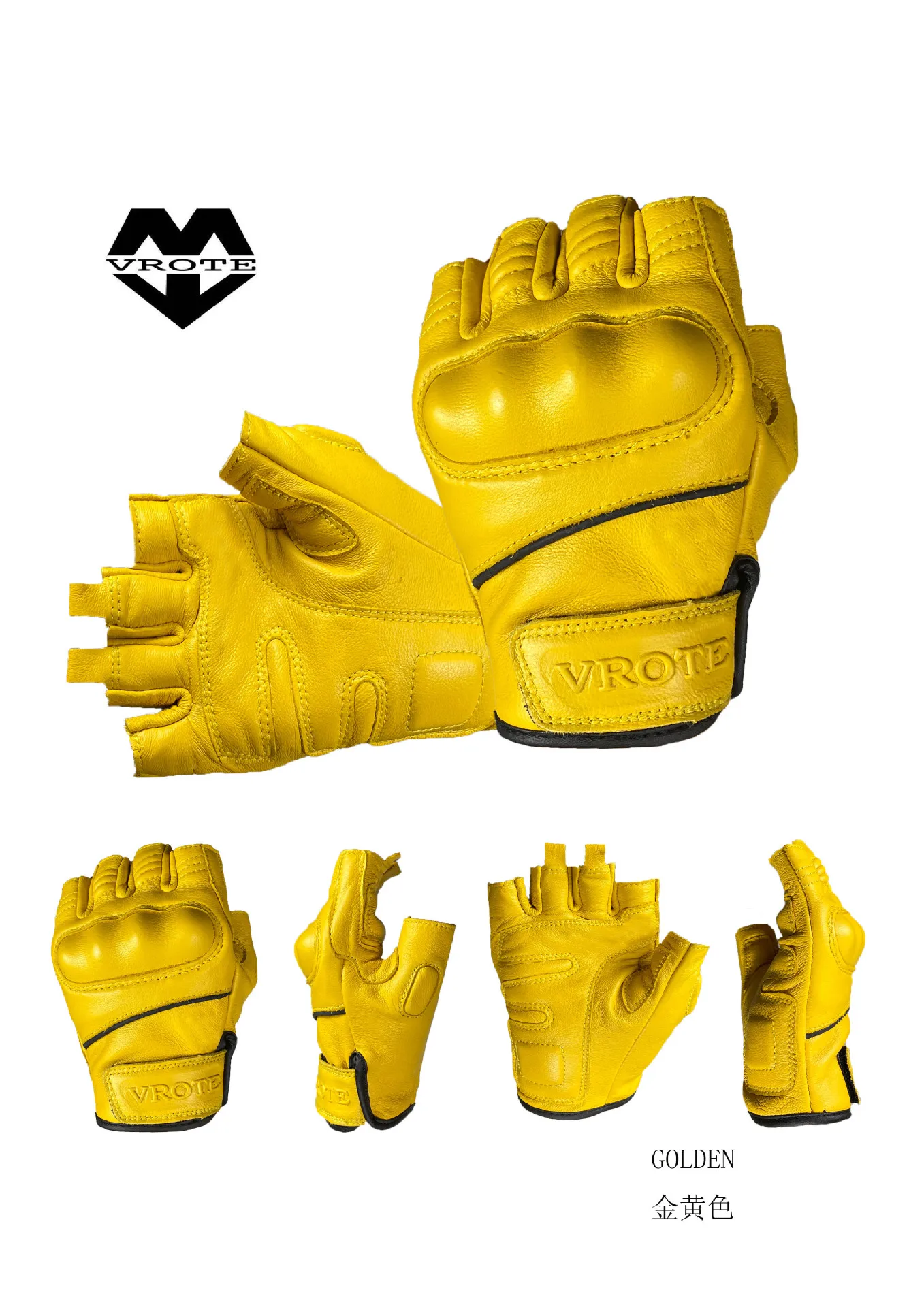 Half-finger leather anti-fall gloves Summer leather retro motorcycle riders are equipped with four-season gloves for men