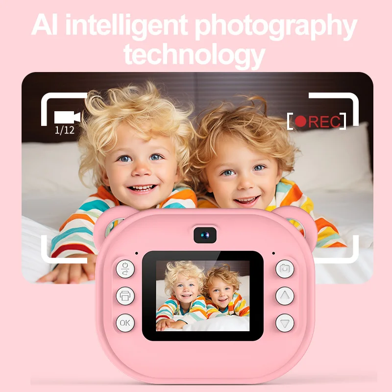 Kinderen 1080P HD Digitale Cartoon Beer Camera Instant Foto Afdrukken Camera Thermische Print Camera Kinderen Speelgoed Camera + 32G Geheugenkaart