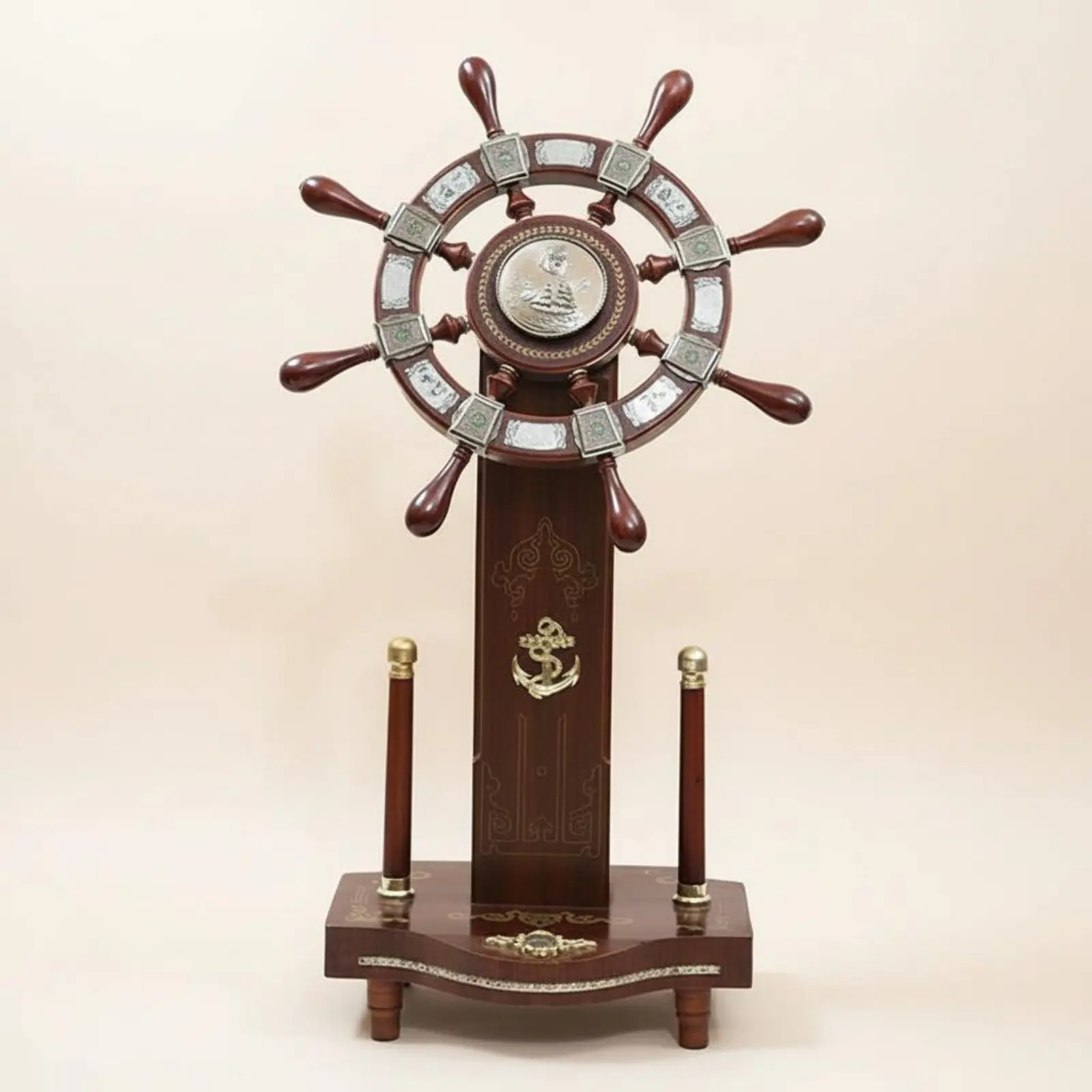 

Wooden Ship Wheel Feng Shui Ship Wheel Decor Nautical Desk Ornament Freestanding Tabletop Decoration Handmade for Office