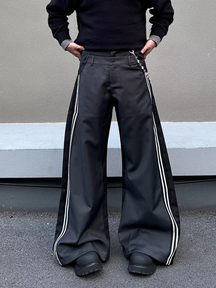 

2025 Ropa Y2K New Fashion Double Waistband Striped Patchwork Baggy Suit Pants For Men Clothing Wide Leg Straight Long Trousers
