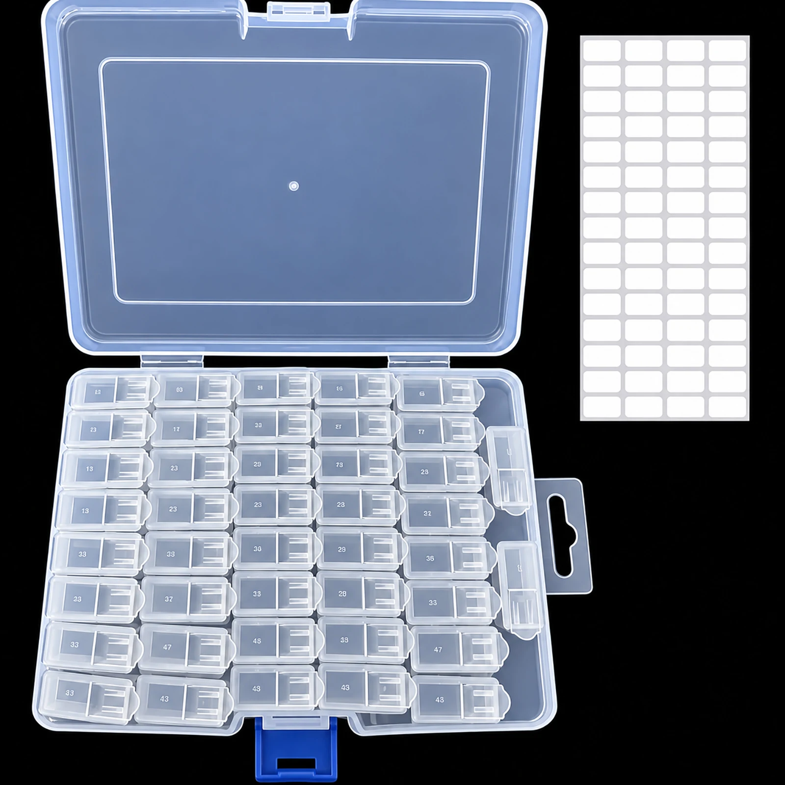 42/44 Grid Diamond Painting Storage Box, Bead Organizer Case with 64 Blank Labels, Portable Drill Storage Container for DIY Craf