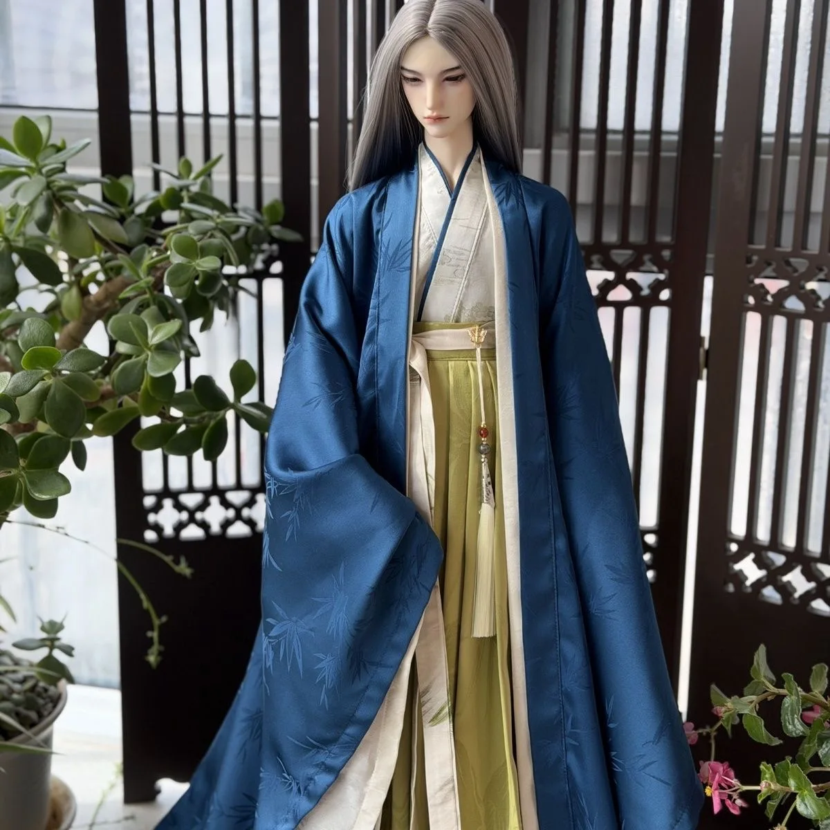 

Custom 1/3 BJD Ancient Style Doll Clothes, Dark Blue Uncle Big Sleeve Shirt Male Clothing Free Shipping