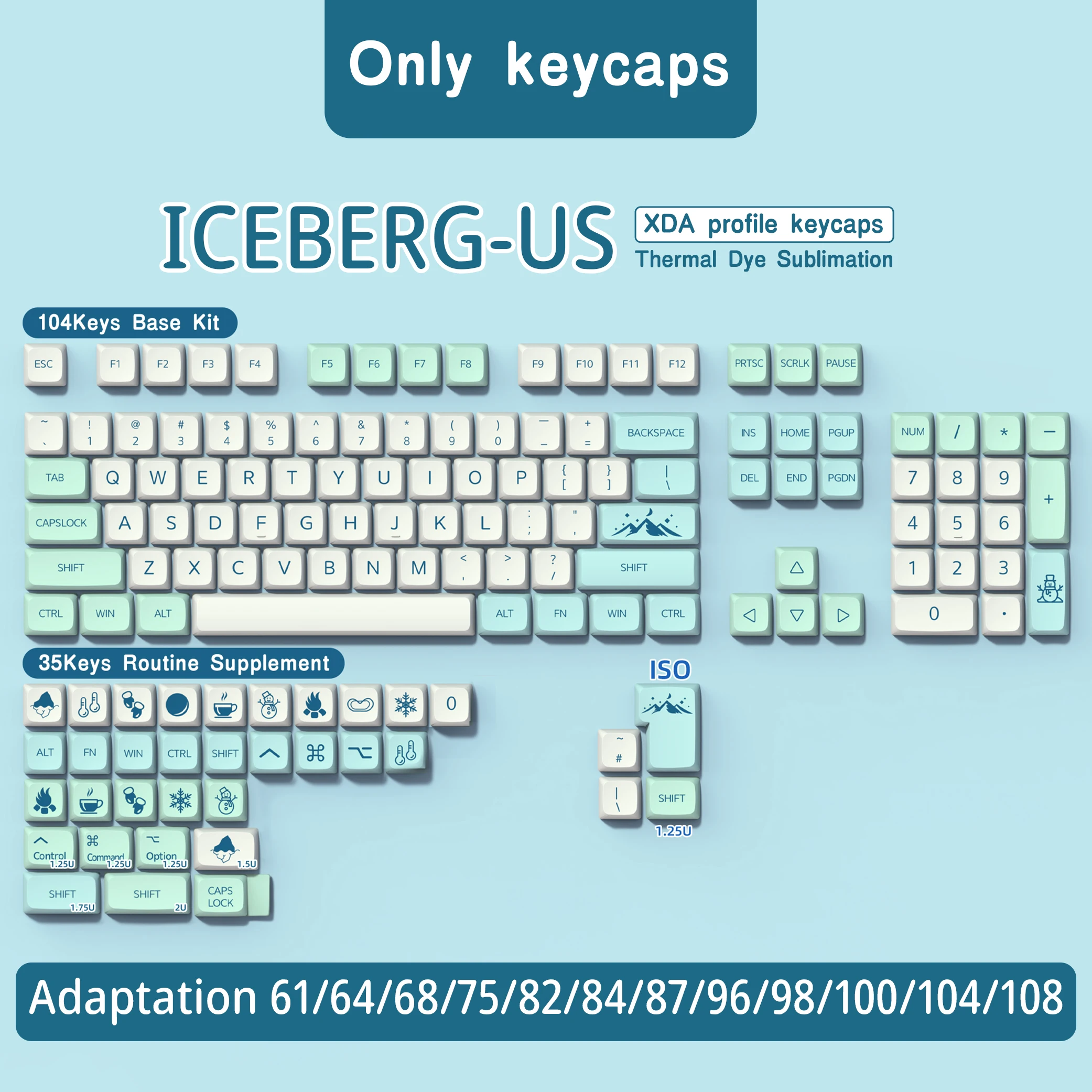

Iceberg Brazilian Korean Japanese Russian Spanish French XDA Profile keycaps ISO Enter PBT keycap For Mechanical Keyboard DIY