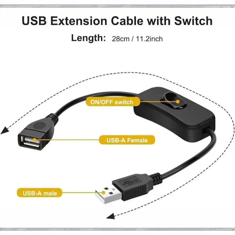 32cm USB ON/OFF Switch Extension Cable Portable Short Design for 5V LED Strip 301 501 Gadgets Desktop DIY Modification