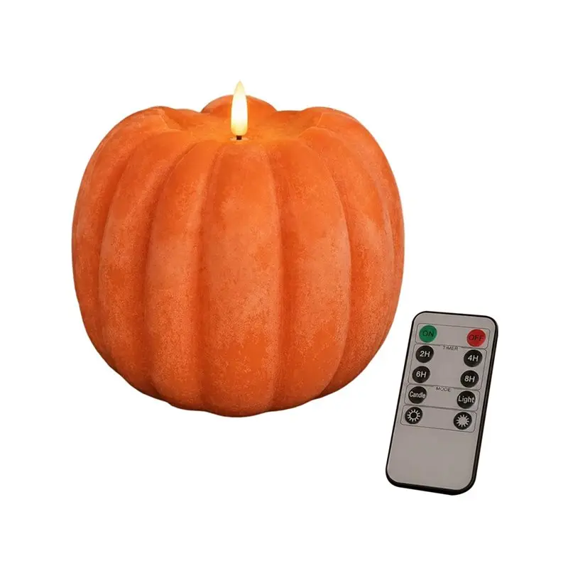 ABUI-Flameless Candle In Pumpkin Shape-Fall Holiday Decor For Halloween Thanksgiving