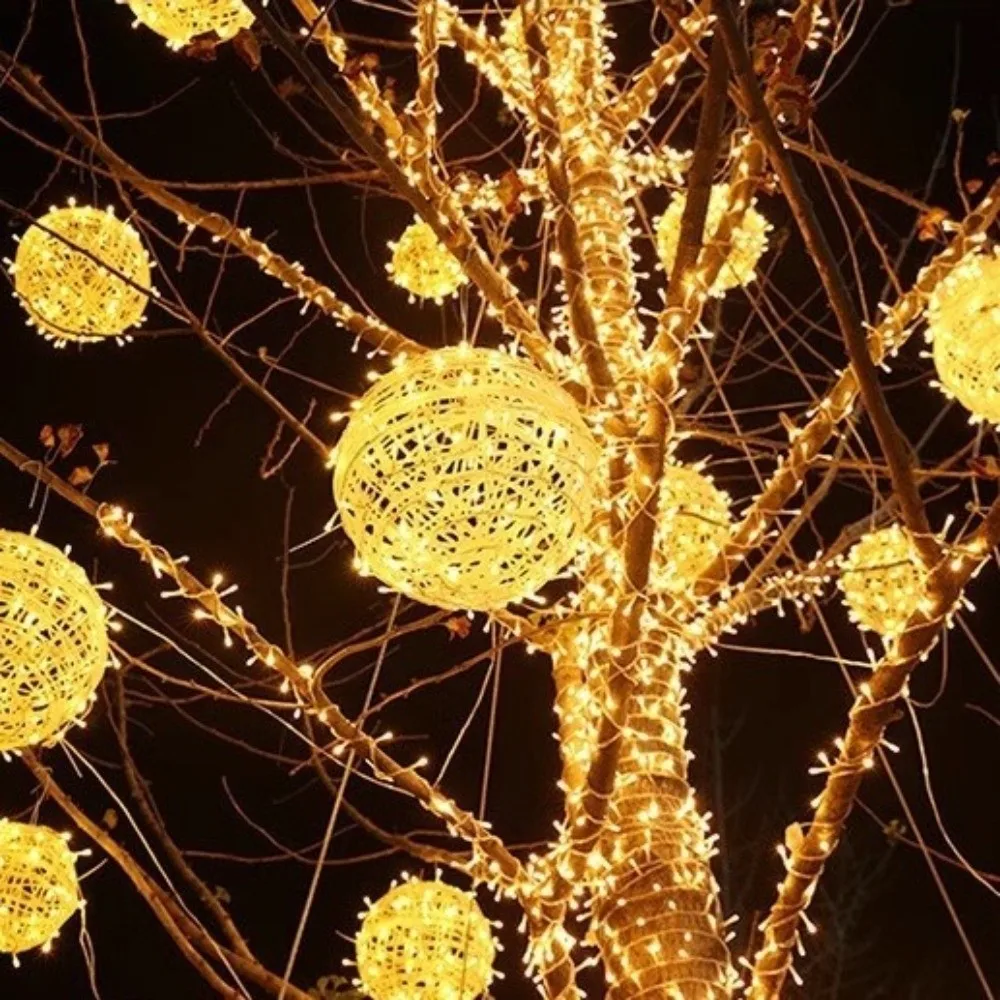 20/28CM Festoon Rattan Ball Light Rattan Ball 220V Garden Decor Hanging Lamp LED Ramadan Festoon Rattan Ball Lamp Garden