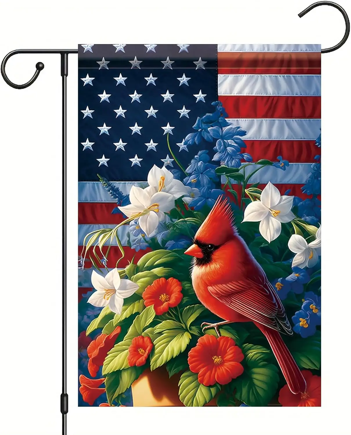 Patriotic Garden Flag 12X18 Inch Double Sided American Flag Cardinal Bird Floral Yard Decoration Seasonal Outdoor Banner for yyi
