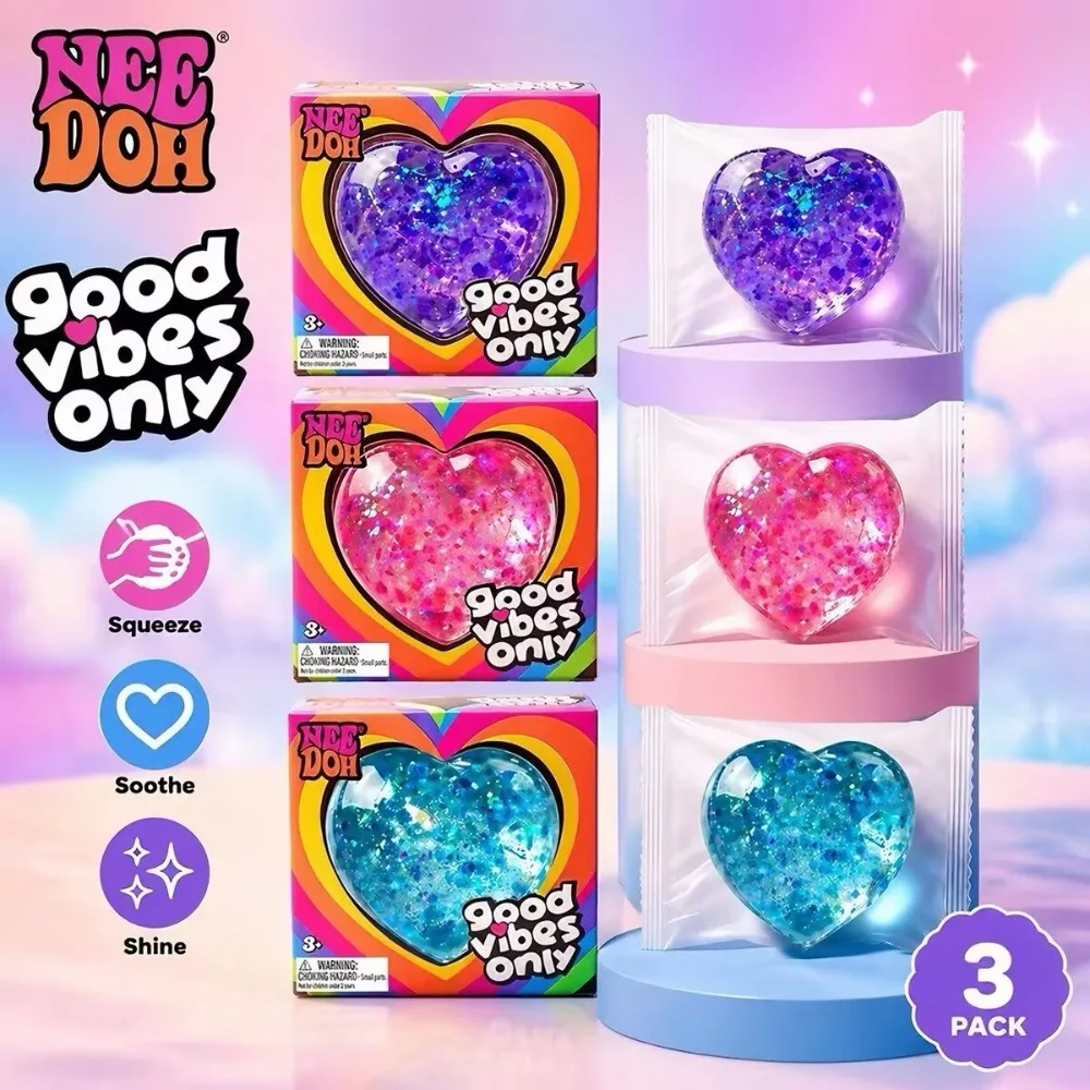 Needoh Style Heart Shaped Stress Reliever Super Soft Squishy Gel with Uplifting Vibes Sensory Fidget Gadget for Anxiety Relief