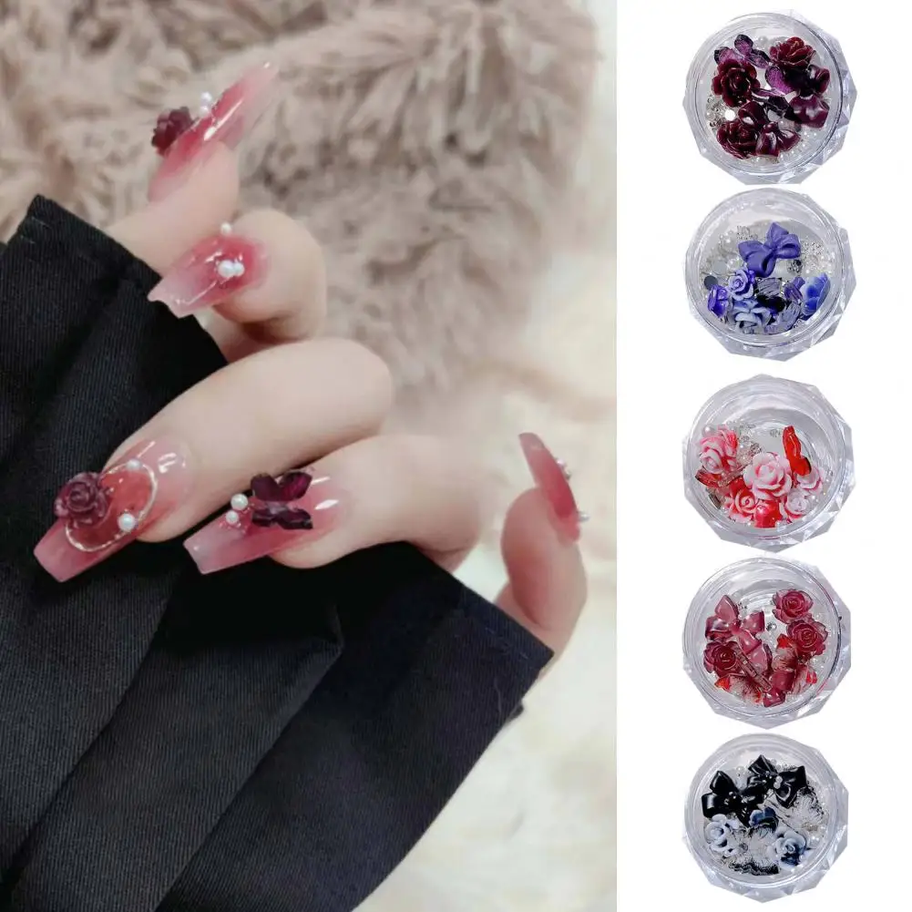 1 Box Manicure Bow Stylish Creative Shape Nail Art Decor Nail Camellia Bows Mix Chain Manicure Charm Household Supply