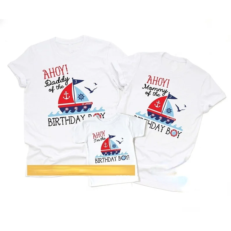 Nautical Birthday Boy T-shirt Fashion Family Matching Clothes Boat Theme Outfits Men Kids Women T Shirt Set Sailing Ocean Tee