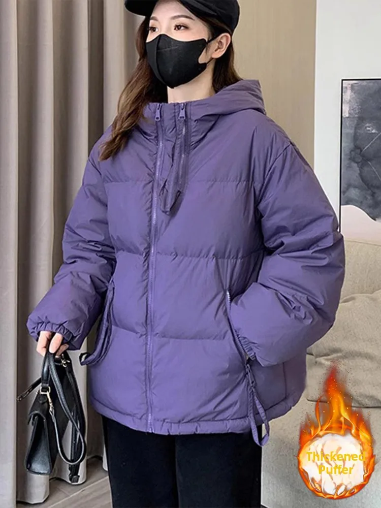 

Женская утепленная хлопковая куртка с капюшоном, легкая, модная, зимняя, в корейском стиле, свободного кроя, из полиэстера, на молнии