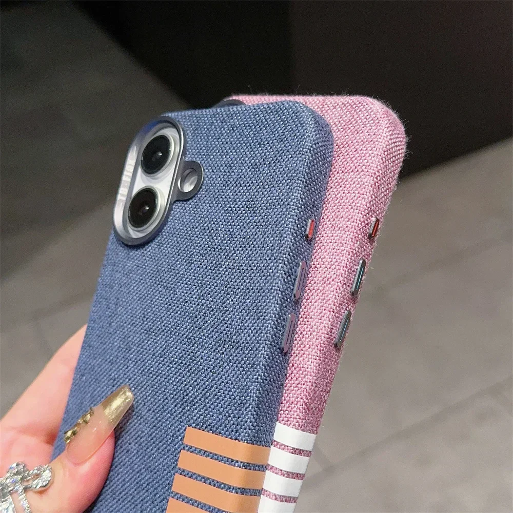 Retro Linen Fabric Cloth Pattern Case for iPhone 16 15 14 Pro max Plus Anti Drop Slim Protector Cover For iPhone 12 13 14 Promax