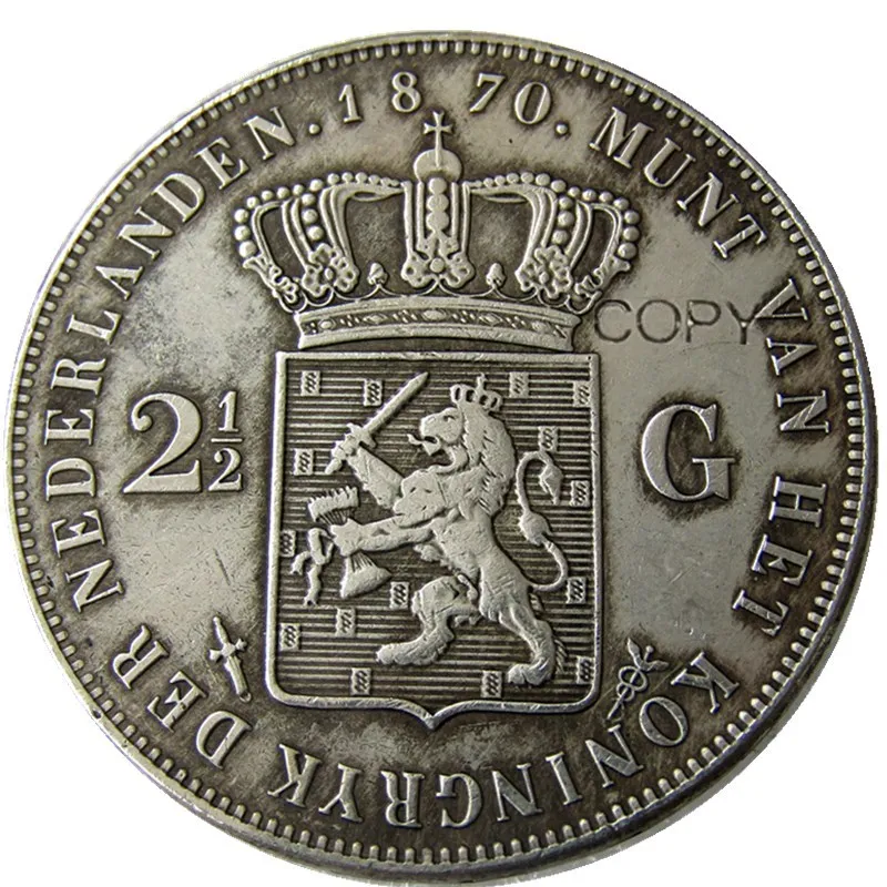 Netherlands,1870 2 1/2 Gulden Willem lll Silver Plated Copy Decorative Coin