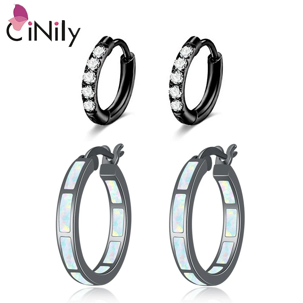 

CiNily ​Opal Hoop Earrings&Crystal Zircon Small Hoop Earrings S925 Sterling Silver Earrings Set for Women Daily Jewelry Gifts