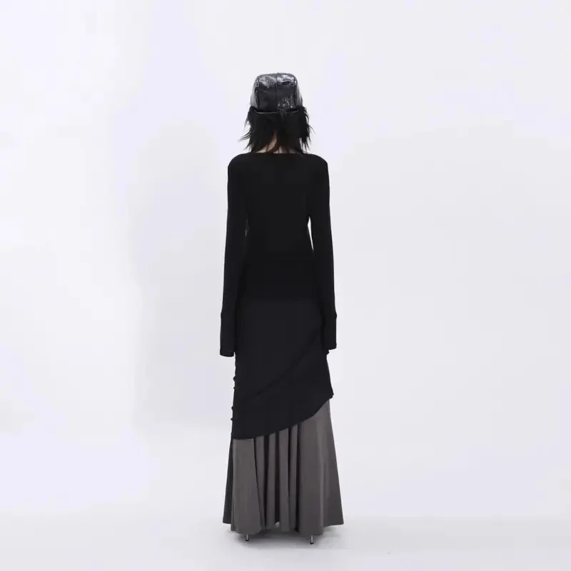 New Summer Bodycon Skirt Women Fashion Retro Patchwork High Waist Double Layer Mesh Long Mermaid Skirts Streetwear