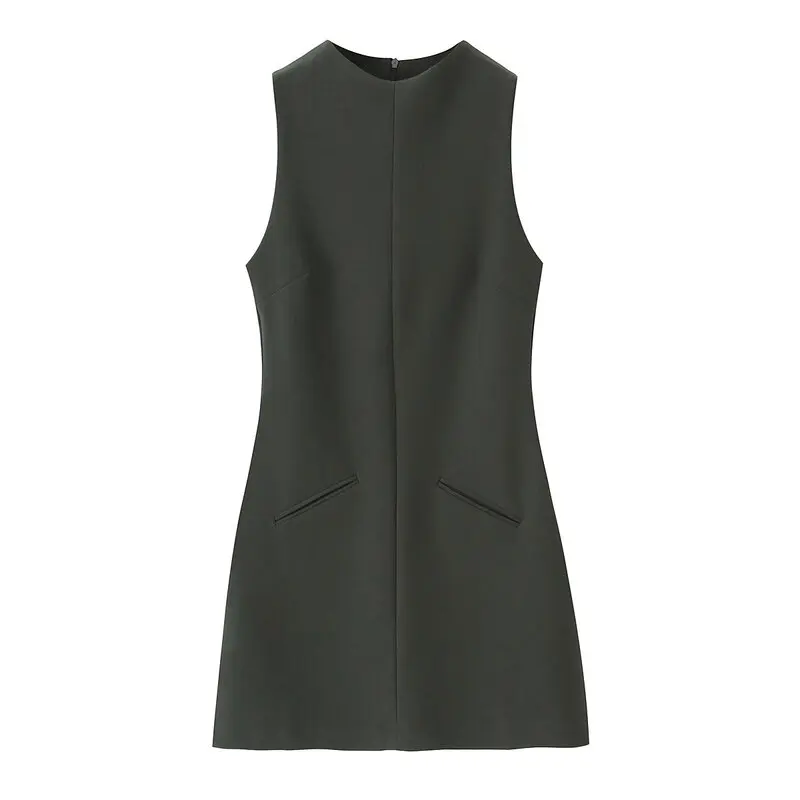 Vestido Curto Slim Fit Tricolor F Primavera 2025, Vestido Justo Versátil, Estilo para o Dia a Dia, Sem Mangas, Decote ...