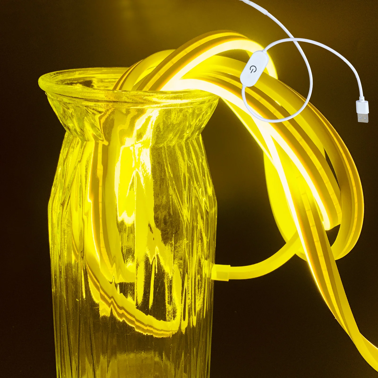 100-500cm/39.3-196.8inch Led Yellow Flexible Neon Light Strip, niskonapięciowy zasilacz USB 5v, dotykowe światło regulacyjne, zewnętrzne wewnętrzne