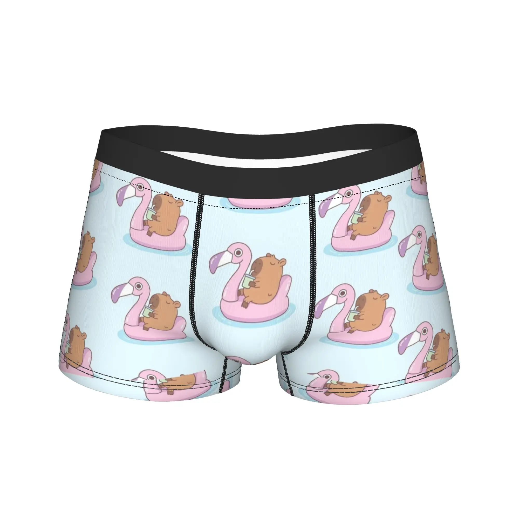 Lindo capibara enfriando en flamenco rosa piscina flotador ropa interior pantalones cortos masculinos calzoncillos cómodos Boxershorts calzoncillos de talla grande