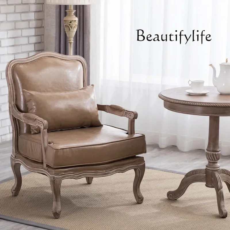 

BJ Q Retro solid wood single sofa American French fashion living room tiger chair study casual sofa chair designer
