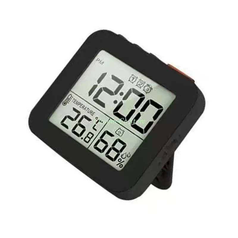 X90F Travel Clock 3 Alarms Snoozes Function LCD Screen Temperature Humidity Sensors Compacts Folding Design Battery Operated