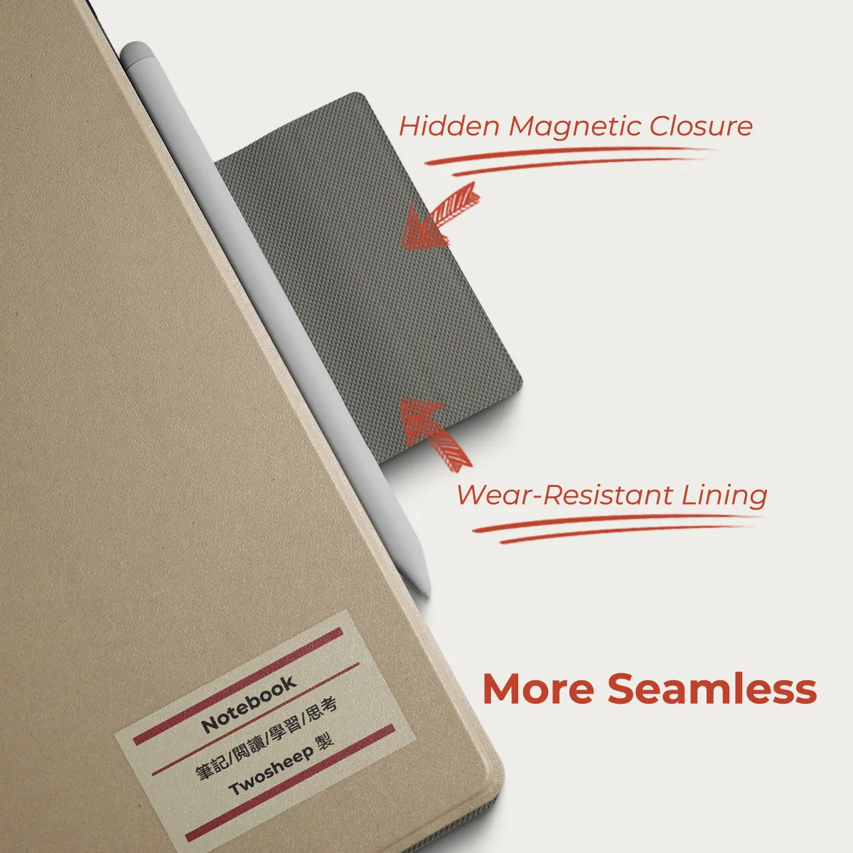 twosheep Klassisches Notizbuch mit magnetischem Kernetui, passend für Kindle Scribe 11 Zoll 2025 Scribe Colorsoft, Auto-Wake-Funktion, Stifthalter und Ständer – Detail 3
