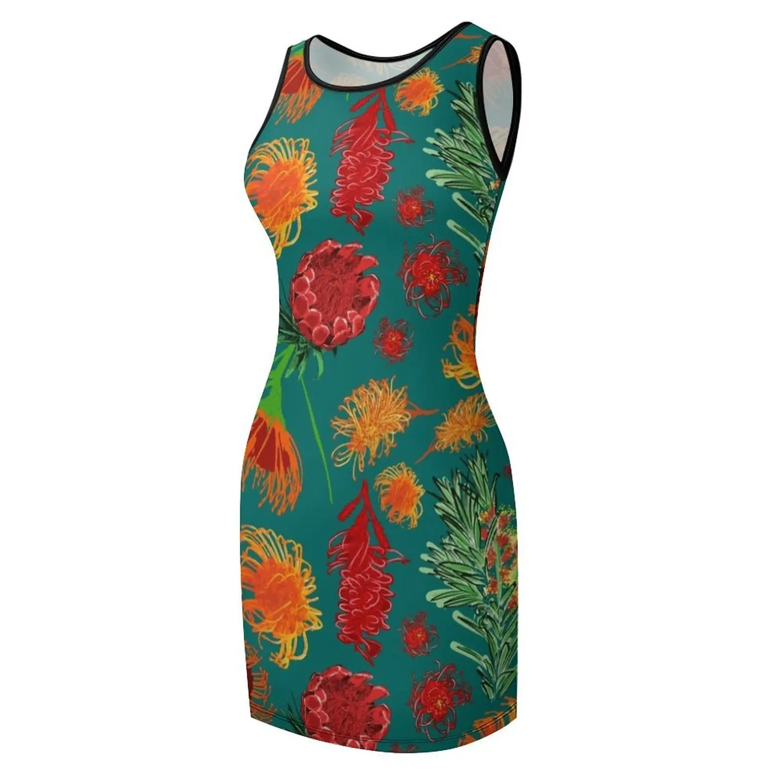 ชุดเดรสแขนกุดลายดอกไม้พื้นเมืองออสเตรเลีย เสื้อผ้าผู้หญิง ชุดเดรสสำหรับผู้หญิง ชุดเดรสแฟชั่นสตรี