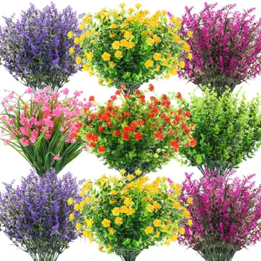 

24 Bundles Artificial Faux Flowers Plastic Flower Plants Faux Outdoor Flowers Boxwood Plastic Shrubs Plants for Patio Porch Gar