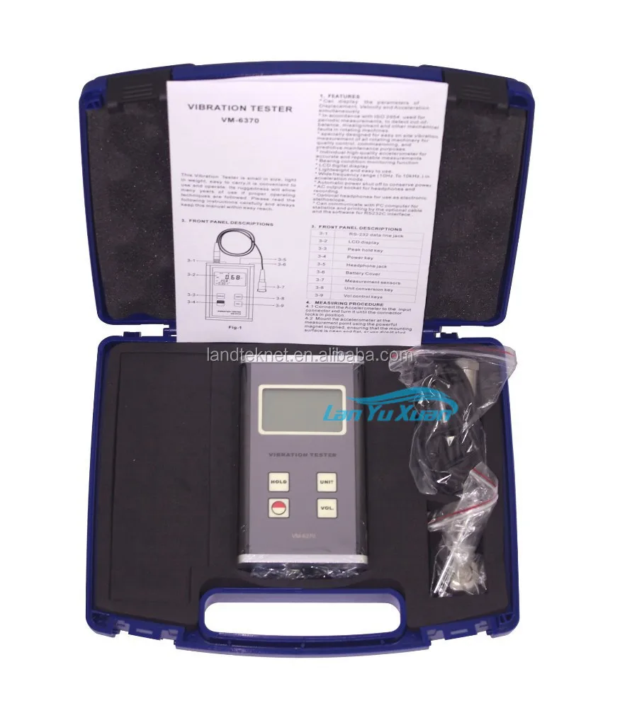 High Performance Vibration Meter Vibration Analyzer VM-6370 with 5% of Reading+2 digits Accuracy and Piezoelectric Sensor