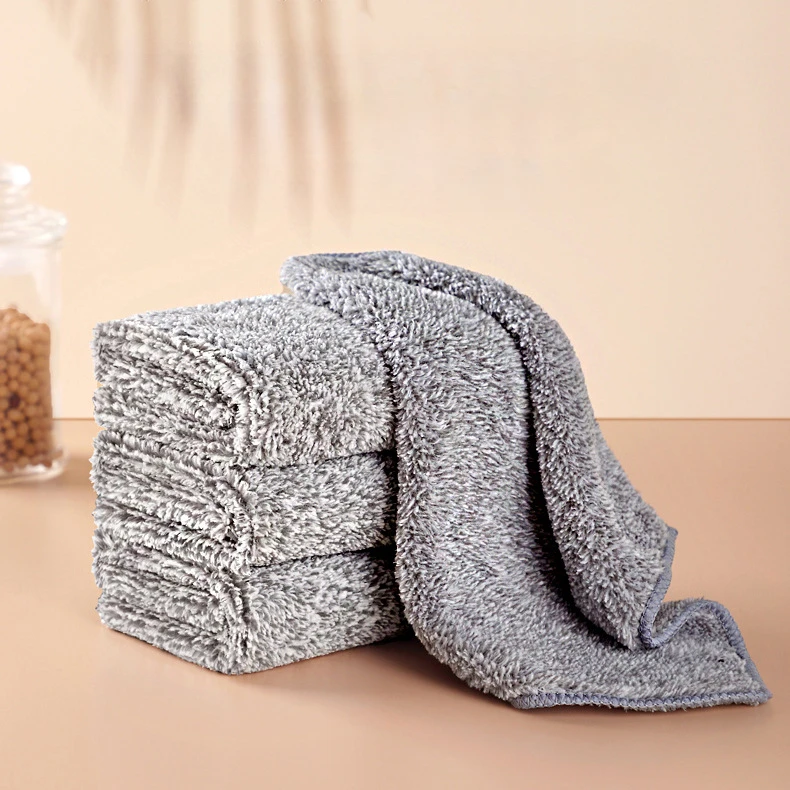 1/5pcs Household Kitchen Towel Bamboo Charcoal Fiber Thickened Absorbent Wipe Cleaning Dishcloth Decontamination Scouring Cloth