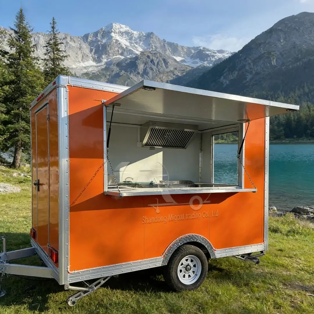 Customizable Food Trailer with Dual Sinks and Exhaust Hood, Mobile Kitchen Trailer for Coffee, Burger, Snack Vending
