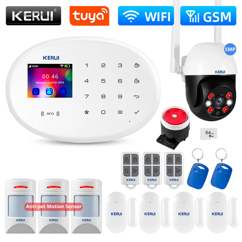 

KERUI W202 Alarm System Kit WIFI GSM Home Appliance Security Protection Tuya Smart APP Support Alexa with Motion SensorDetector