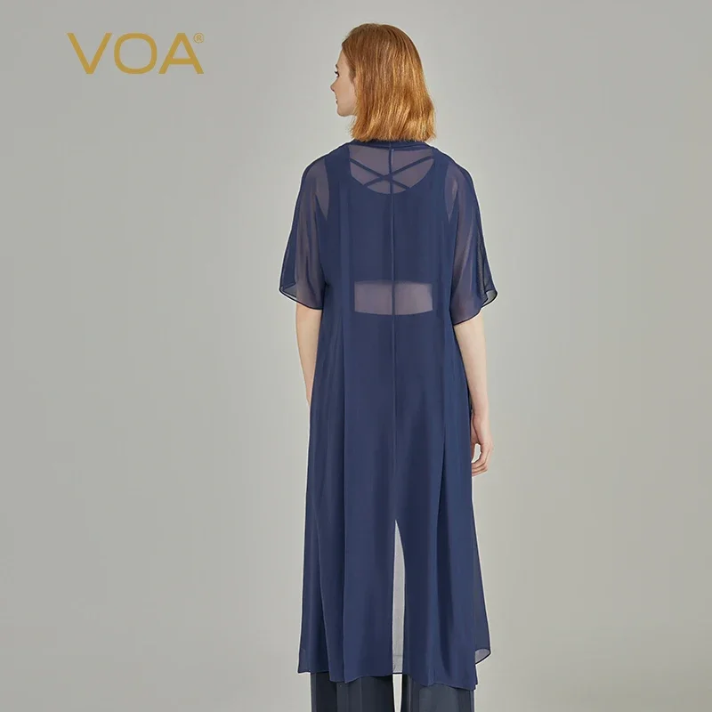VOA Silk Georgette Short Sleeves 3D Loose-leaf Panel Loose Slightly Transparent Lightweight Sun Protection Windbreaker FE502