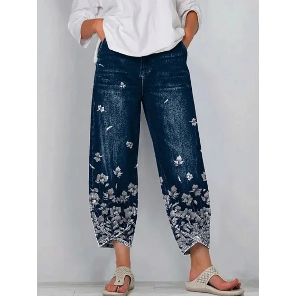 Vintage-Haremshose mit Rosenmuster, kurz geschnitten, lockere Tulpenform, knöchellang, lässige Hose für Zuhause, Loungewear, Urlaub – Detail 6