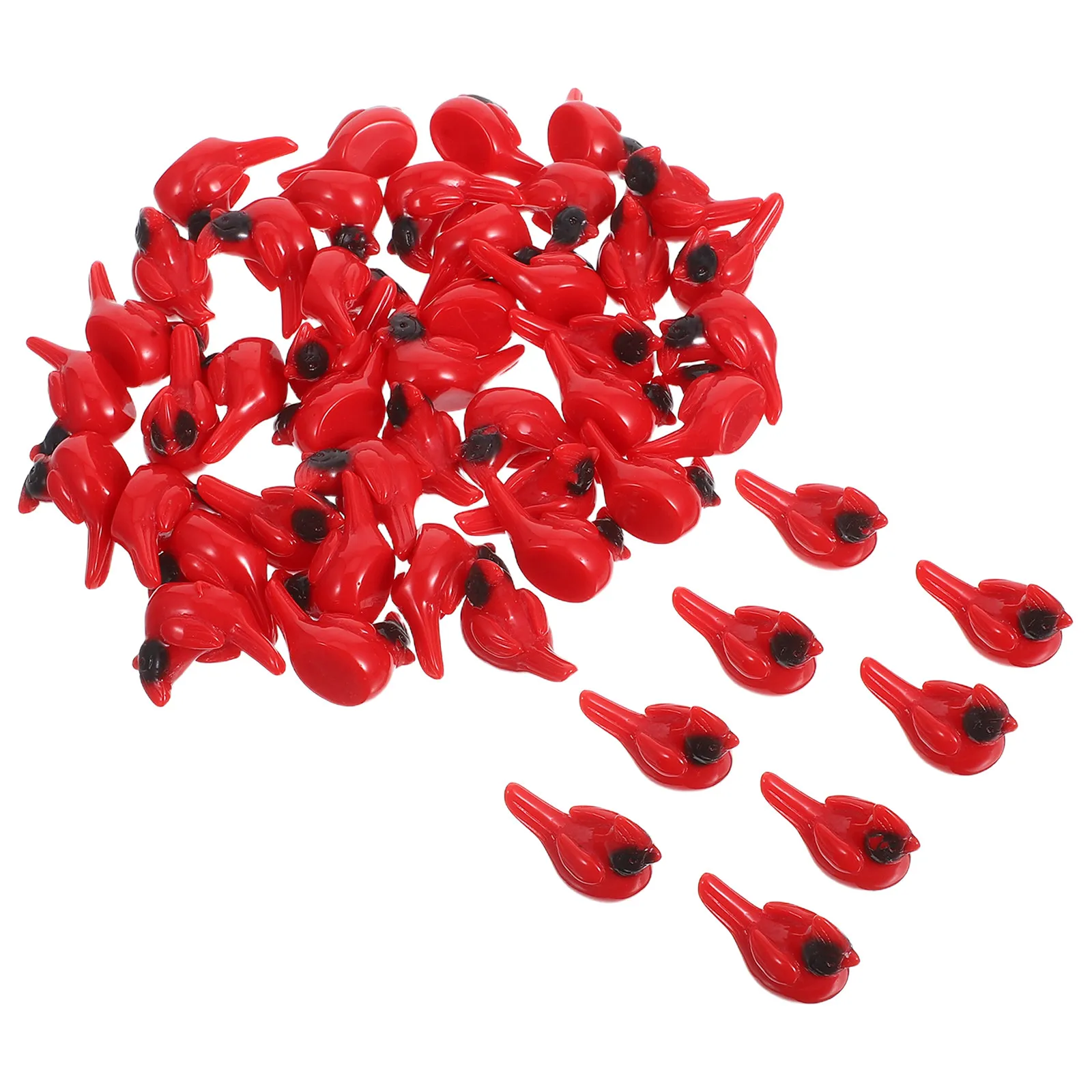 50Pcs Moss Micro Landscape Decorations Mini Resin Red Cardinal Birds Tiny Detailed Garden Ornaments Christmas Fairy Garden