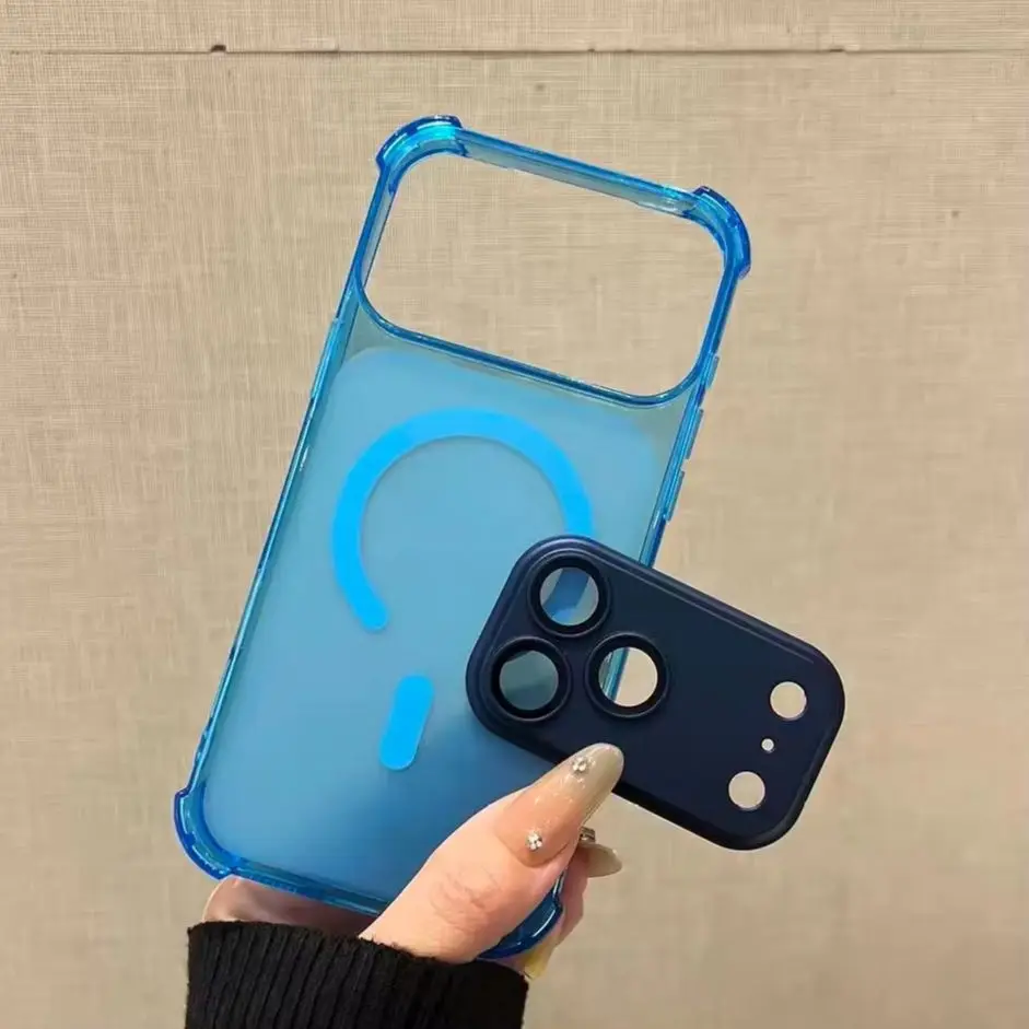 Frosted Clear Large Window Detachable Lens Case For iPhone 18 Air 17 16 15 14 13 12 Pro Max Plus Airbags Shockproof Phone Cover