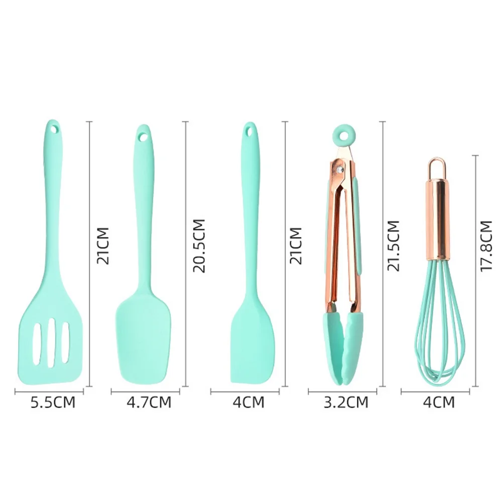 5 Pcs， Mini Silicone Cookware Set, Non-Stick Silicone Cake Spatula, Food Clip,  Stirring Oil Brush, Baby Food Supplement Kitchen