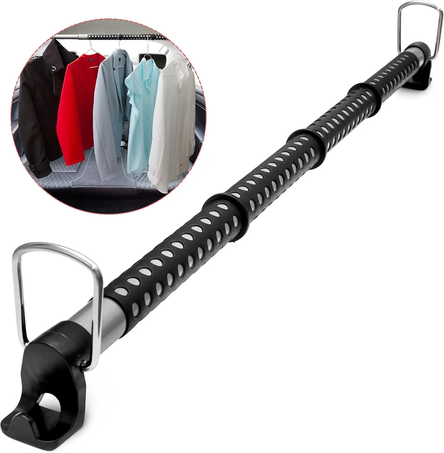 

Расширяемая автомобильная вешалка для одежды - сверхпрочная вешалка, металлическая вешалка для хранения, стержень для автомобильного подвесного шкафа-органайзера, расширяемая до 62 дюйма