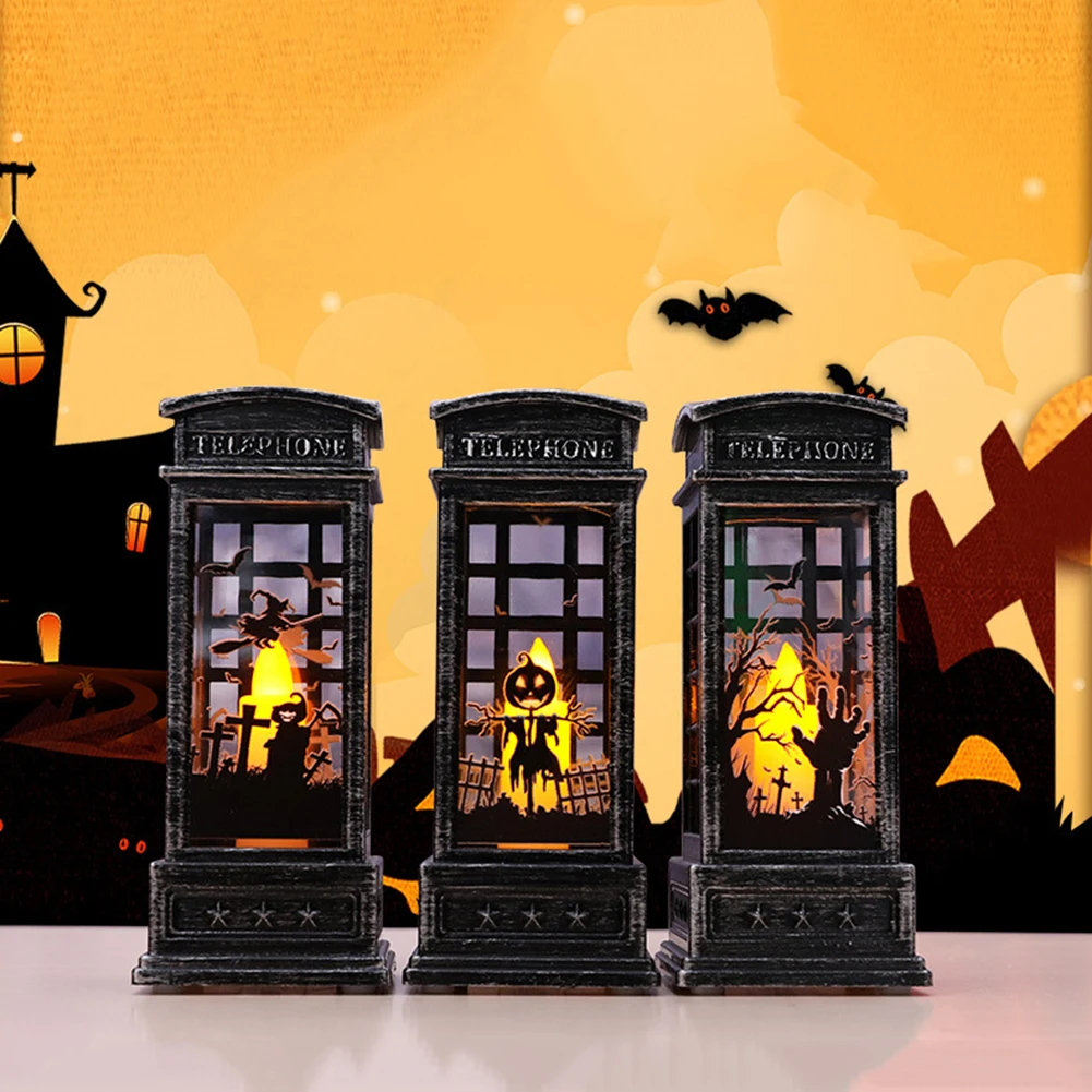 Halloween Retro London Telephone Booth Night Light LED Electric Candle Pumpkin Witch Ghost Hand Halloween Decoration Party Props