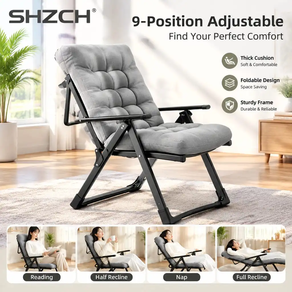 Nap Recliner Chair Foldable Lounge Chair Adult Nap Sleeping Rest Break Adjustable Lazy Sofa Bed Support Home Relax Back