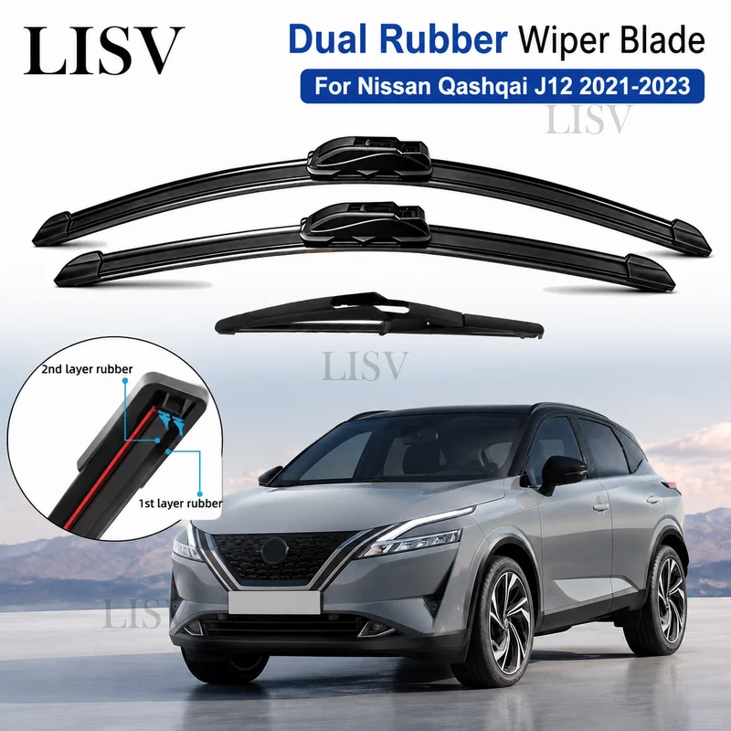 For Nissan Qashqai J12 Wiper Blade Set 2021 2022 2023 12 Front Rear Windshield Brushes Windscreen Window Car Accessories Refill