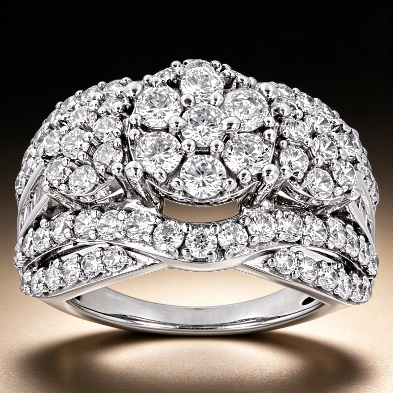Women's Aesthetic Design Luxury Full Synthetic Zirconia Eternal Ring Elegant Sparkling Wedding Engagement Fine Jewelry Accessory