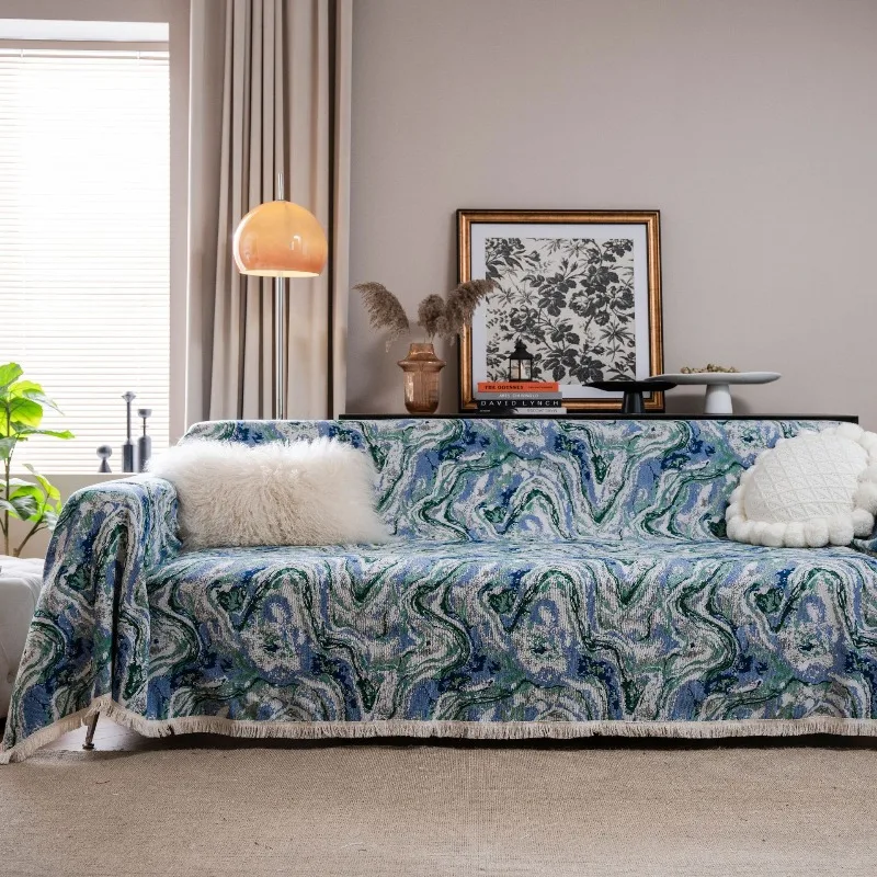 

Плотный вязаный чехол для дивана в стиле ретро с эффектом тай-дай, с кисточками, с защитой от царапин кошек, в деревенском стиле, для дома