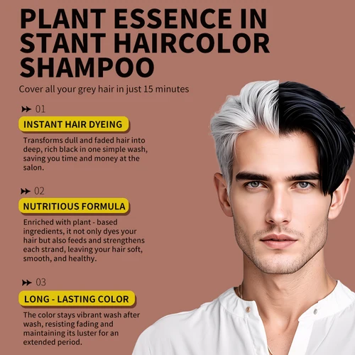 Imagen 2 del producto Champú teñido negro de 500ml, cubiertas de tinte instantáneo, champú para cabello gris Natural, tinte para el cabello negro, Ginseng a base de hierbas, jengibre, cabello blanco teñido negro