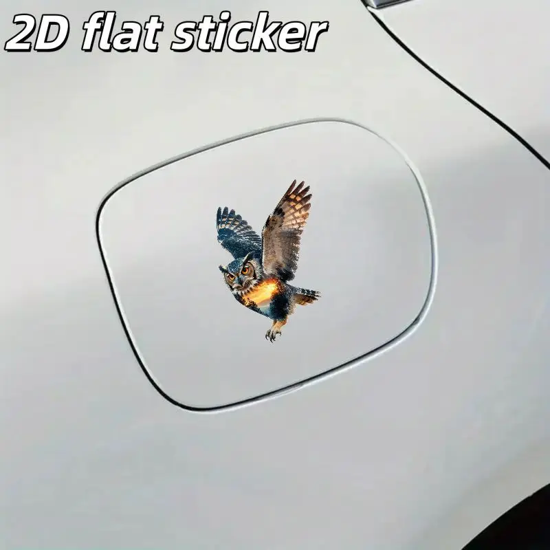 1Pc 2D Flat Flying Owl Vinyl Sticker, Waterproof Durable Decal for Car Window & Body