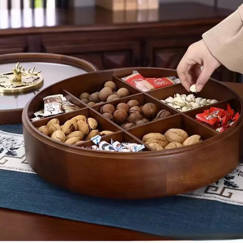 New Chinese Jiugongge Candy Box Living Room Household Solid Wood Nuts Dried Fruit Storage Box Melon Seed Snack Box