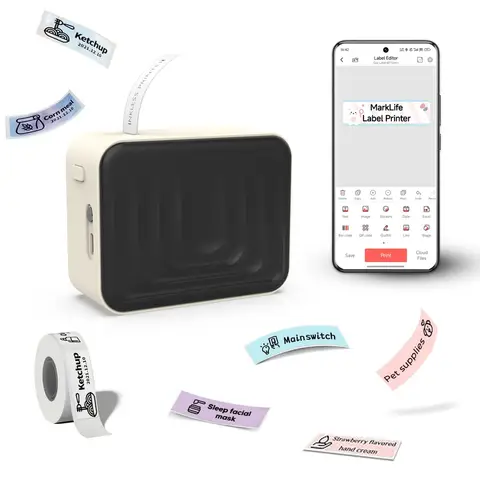 Marklife M1 Mini máquina de etiquetas térmica impresora de etiquetas portátil para oficina, hogar y cocina; un rollo de blanco de 12mm * 40mm