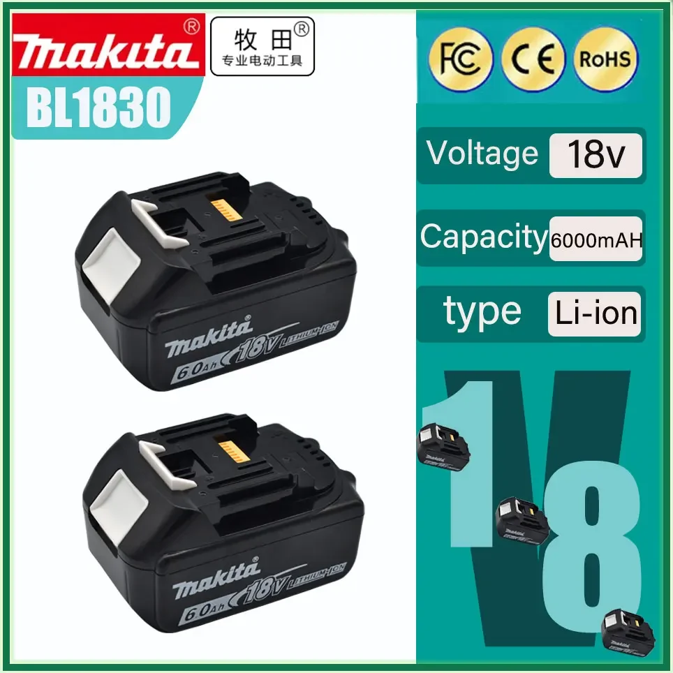 

Makita-100% Original Rechargeable Power Tool Battery, Replaceable LED Lithium-ion, 6.0 Ah 18V LXT BL1860B BL1860BL1850