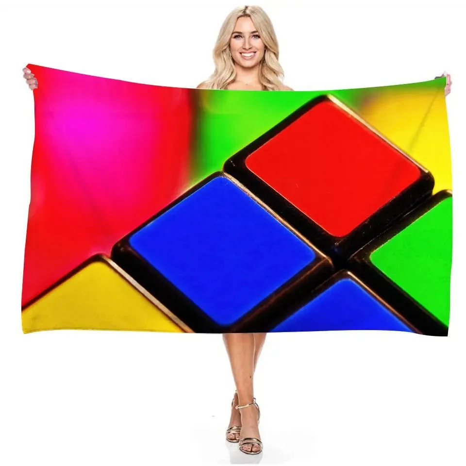 Water Digital Art Game Rubik's Cube Beach Towel Colorful Quick Dry Portable Soft Absorbent Multi-Purpose Towel Girls Women Kids